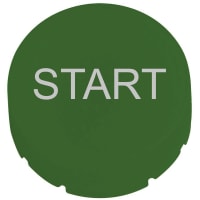 Placa del botón, verde, botón extendido, leyenda del COMIENZO, serie del RMQ-Titán