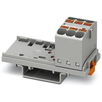 Bloque de distribución; Carril del estruendo; 6-positions; Empuje hacia adentro, resorte; 32A; 600V; 10-24 AWG; Gris
