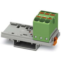 Bloque de distribución; Carril del estruendo; 6-positions; Empuje hacia adentro, resorte; 32A; 600V; 10-24 AWG; Gree