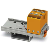 Bloque de distribución; Carril del estruendo; 6-positions; Empuje hacia adentro; Resorte; 32A; 600V; 10-24 AWG; Anaranjado