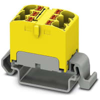 Bloque de distribución; Carril del estruendo; 6-positions; Empuje hacia adentro; Resorte; 32A; 600V; 10-24 AWG; Amarillo