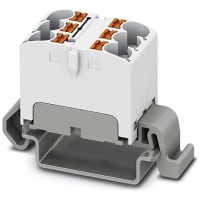 Bloque de distribución; RIEL DIN; 6-positions; Empuje hacia adentro, resorte; 32A; 600V; 10-24 AWG; Whit