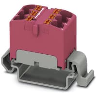 Bloque de distribución; Carril del estruendo; 6-positions; Empuje hacia adentro, resorte; 32A; 600V; 10-24 AWG; Color de rosa
