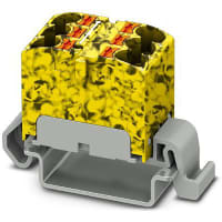 Bloque de distribución; Carril del estruendo; 6-positions; 32A; 600V; 10-24 AWG; Negro, amarillo