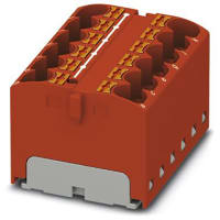 Bloque de distribución; Dirija el montaje; 12-positions; 32A; 600V; 10-24 AWG; Rojo