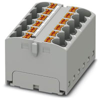 Bloque de distribución; Dirija el montaje; 12-positions; 32A; 600V; 10-24 AWG; Gris
