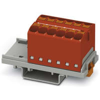 Bloque de distribución; Carril del estruendo; 12-positions; 32A; 600V; 10-24 AWG; Rojo