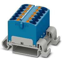Bloque de distribución; RIEL DIN; 12-positions; Empuje hacia adentro, resorte; 32A; 600V; 10-24 AWG; Azul