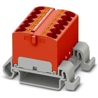 Bloque de distribución; Carril del estruendo; 12-positions; Empuje hacia adentro, resorte; 32A; 600V; 10-24 AWG; Rojo