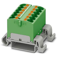 Bloque de distribución; Carril del estruendo; 12-positions; Empuje hacia adentro; Resorte; 32A; 600V; 10-24 AWG; Verde