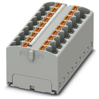 Bloque de distribución; Dirija el montaje; 18-positions; 32A; 600V; 10-24 AWG; Gris
