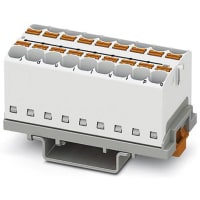 Bloque de distribución; Carril del estruendo; 18-positions; 32A; 600V; 10-24 AWG; Blanco
