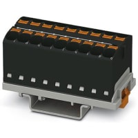 Bloque de distribución; Carril del estruendo; 18-positions; 32A; 600V; 10-24 AWG; Negro