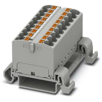 Bloque de distribución; Carril del estruendo; 18-positions; 32A; 600V; 10-24 AWG; Gris