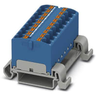 Bloque de distribución; Carril del estruendo; 18-positions; 32A; 600V; 10-24 AWG; Azul