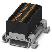 Bloque de distribución; Carril del estruendo; 18-positions; 32A; 600V; 10-24 AWG; Negro