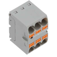 Bloque de distribución; bloque de terminales; 6-pos. ;Mnt directo.;Empuje hacia adentro; 32A; 600V; 10-24 AWG