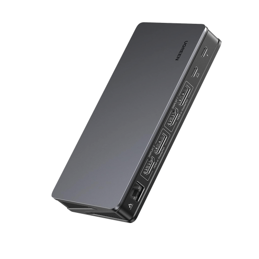 HUB USB-C (Docking Revodok Pro 209) 9 en 1 | 2 HDMI 4K@60Hz | 2 DP 4K@60Hz | 1 USB-A 3.2 (10 Gbps) | 2 USB-A 3.2 (10 Gbps) | 1 USB-C PD Carga 100W | 1 USB-C para conexiÃ³n de PC | RJ45 (Gigabit) | BotÃ³n de encendido | Caja de Aluminio.