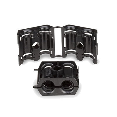 Sujetador doble de plÃ¡stico para cable con diÃ¡metro de 6 a 8 mm. Paquete de 10 piezas.