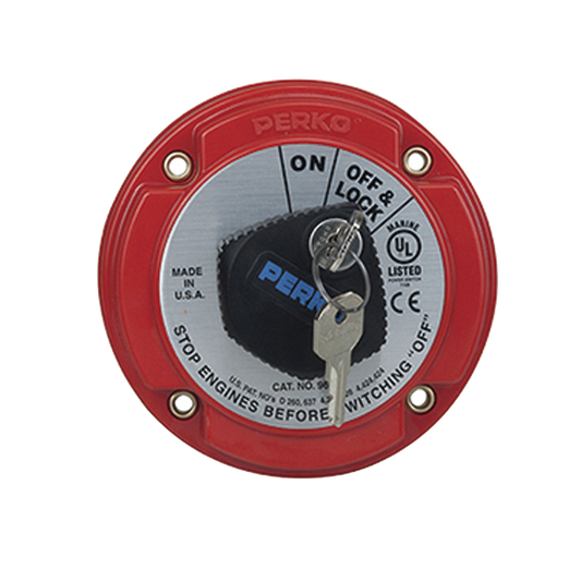 Switch Selector de BaterÃ­a On / Off de Servicio Mediano, con Bloqueo por Llave para Sistemas ElÃ©ctricos Marinos
