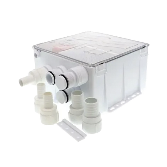 Sistema de desagÃ¼e para duchas con bomba de achique de 800 galones por hora a 24 Volts de corriente directa e interruptor de flotaciÃ³n