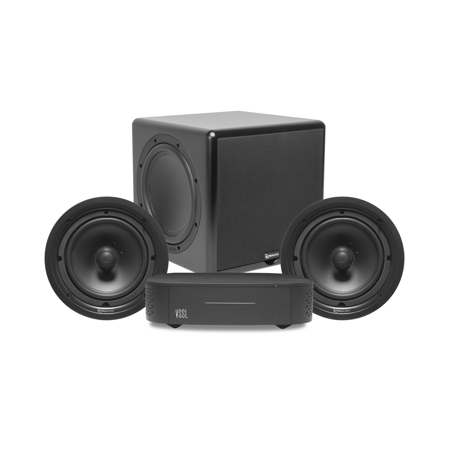 KIT Amplificador VSSL A1X | 2 Bocinas de Techo TruAudio PP8 | Subwoofer CSUB12