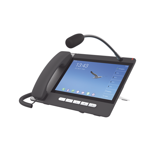 TelÃ©fono IP  Android 9.0 Empresarial para 20 lÃ­neas SIP, pantalla tÃ¡ctil, Wi-Fi y Bluetooth, PoE, hasta 112 botones DSS, puertos Gigabit, soporta recepciÃ³n de video.