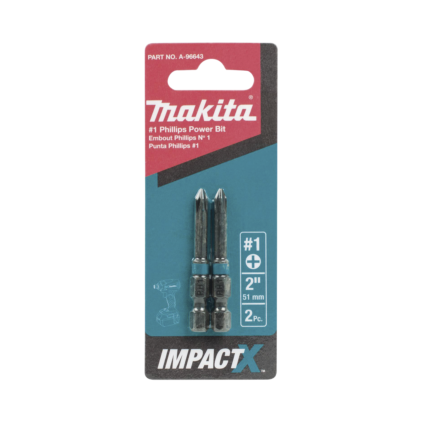 Punta phillips # 1 de 2â€ (51mm) impact-x punta ph1, blister con 2 piezas.