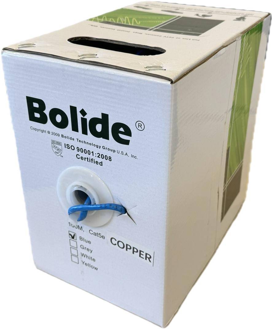 Cable de red UTP Bolide Categoría 5E BP0033/CAT5E/CMX-100, bobina de 100 mts, calibre 23AWG, 100% cobre, 350Mhz, cubierta de PVC color Azul.