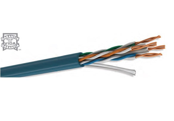 Cable UTP CAT6 para interior, 4 pares, 23 AWG, bobina de 305 mts, 100% cobre, color azul