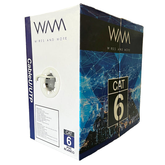 Cable UTP CAT6  para interior , 4 pares, 23 AWG, bobina de 305 mts, 100% cobre, color blanco