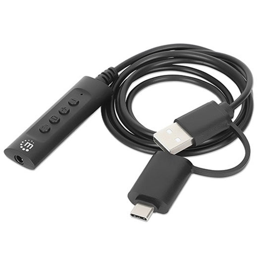 153560 Convertidor USB 2.0 / USB-C a Tarjeta Sonido 3.5 mm, cable con controles
