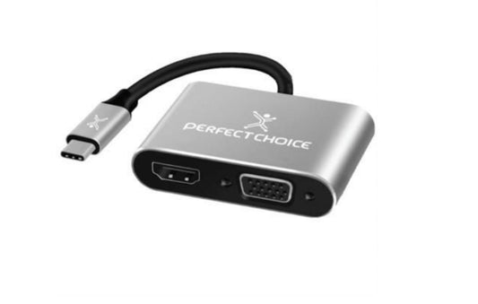 Adaptador USB-C a HDMI1+VGA PERFECT CHOICE PC-101284, USB C, HDMI + VGA