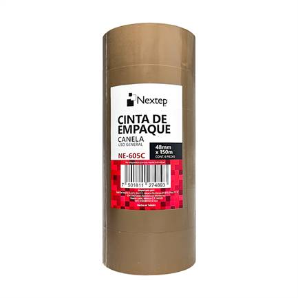 Cinta de Empaque Canela Nextep NE-605C Uso General 48mm x 150mm con 6 piezas