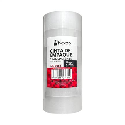 Cinta de Empaque Transparente Nextep NE-605T Uso General 48mm x 150mm con 6 piezas