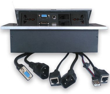 Caja de Mesa, RJ45 Cat 5e, HDMI, SVGA, USB V2.0, 3.5 mm, Nema 5-15R, Plata, BROBOTIX 005514