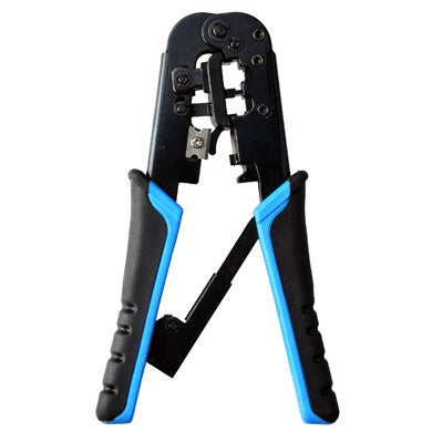 Pinza para Crimpear Plug Modular RJ45/RJ11/RJ12, Corta y Pela, c/Trinquete, Negro-Azul, 180568 BROBOTIX