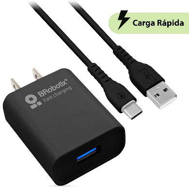 COMBO CARGA RÁPIDA: CARGADOR USB V3.0 + CABLE USB TIPO "C". NEGRO (6001561), Brobotix
