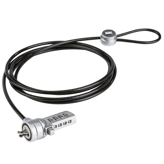 Candado de combinación TechZone con 3 cabezales distintos:  Tipo T-Bar,Wedge Lock, Nano lock,   1.8 m de longitud/3mm, acero inoxidable recubierto en vinil