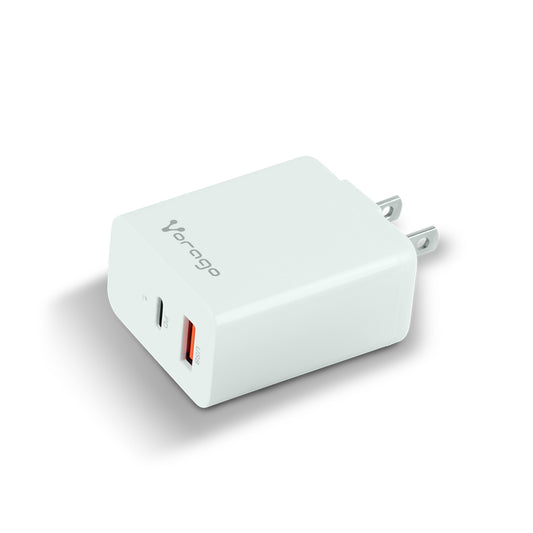 Cargador para pared. Vorago  AU-350-WH blanco. quick charge/ cargador de pared / blanco. quick charce 3.0A PD 20w USB A y tipo C blanco