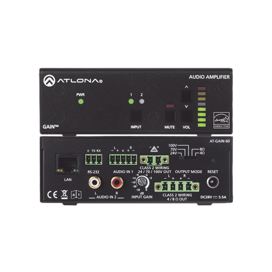 Amplificador de potencia estÃ©reo / mono - 60 Watts / Eficiente clase D / Opcional AES67 (Interfaz de audio en red Dante)