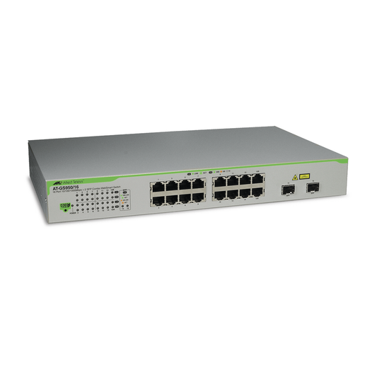 Switch Gigabit WebSmart de 16 puertos 10/100/1000 Mbps (2 x Combo) + 2 puertos gigabit SFP (Combo) | ALLIED TELESIS