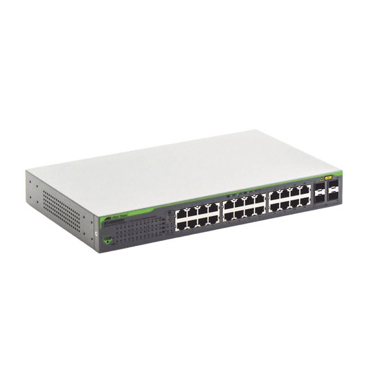 Switch Gigabit WebSmart de 24 puertos 10/100/1000 Mbps (4 x Combo) + 4 puertos gigabit SFP (Combo) | ALLIED TELESIS
