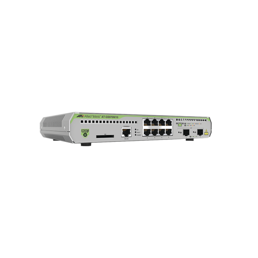 Switch Administrable CentreCOM GS970M, Capa 3 de 8 Puertos 10/100/1000 Mbps + 2 puertos SFP Gigabit | ALLIED TELESIS