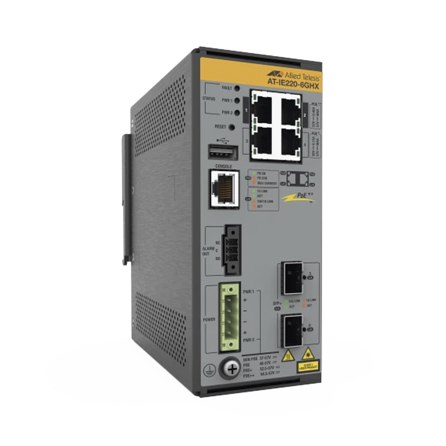 4x 10/100/1000T, 2x 1G/10G SFP+, Industrial Ethernet, Layer 2+ Switch, PoE++ Support (TAA)