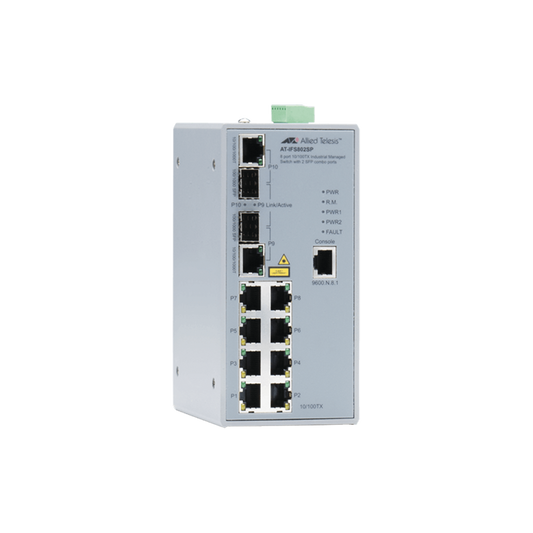 Switch Industrial Administrable de 8 Puertos 10/100 Mbps + 2 Puertos SFP Combo | ALLIED TELESIS