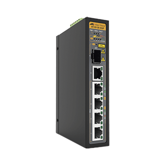 Switch Industrial PoE+ No-Administrable de 5 Puertos 10/100/1000 Mbps (4 Puertos son PoE+) + 1 puertos SFP, 90 W | ALLIE