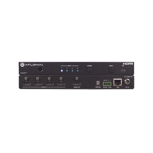 Atlona JunoXâ„¢ Switch HDMI 4K UHD HDR 4x1 / ConmutaciÃ³n AutomÃ¡tica, Compatible HDCP 2.2, Funciones de GestiÃ³n EDID, Canal ARC y Salida TOSLINK.