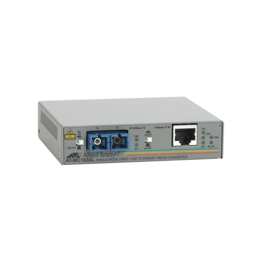Convertidor de medios fast ethernet a fibra óptica, conector SC, monomodo (SMF), 15 Km | ALLIED TELESIS