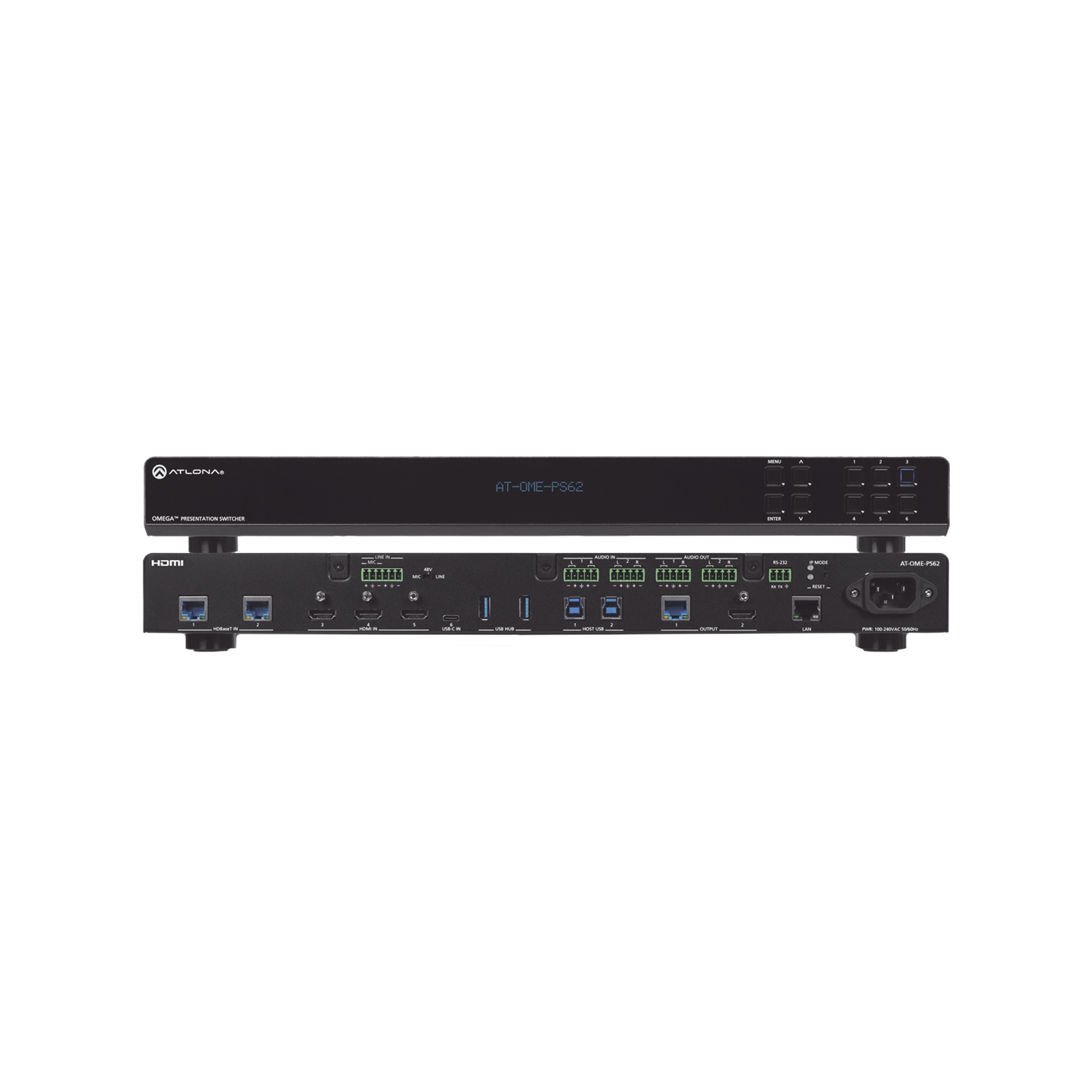 OMEGA Switch Matriz 6x2 de AV Multiformato con Entradas HDMI, HDBaseT, USB-C y Display Port / Salidas HDMI y HDBaseT / Conectividad avanzada para conferencias y colaboraciÃ³n en 4K en un solo dispositivo